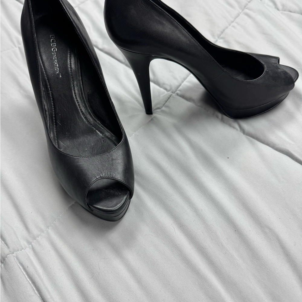 Black Peep Toe Heels with Platform